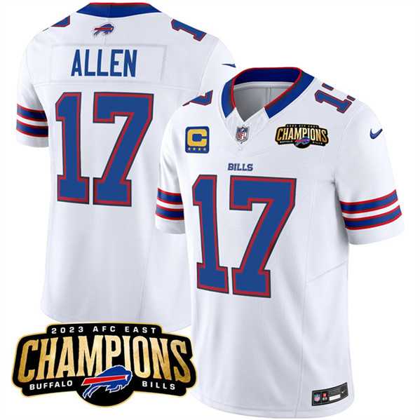 Men & Women & Youth Buffalo Bills #17 Josh Allen White 2023 F.U.S.E. AFC East Champions With 4-star C Ptach Stitched Jersey